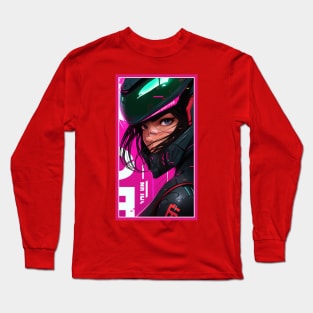 Anime Race Girl | Quality 3D Anime Artwork | Pink Red Black Blue Chibi Manga Anime Art Long Sleeve T-Shirt